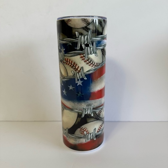 Patriotic Baseball 20oz Skinny Tumbler - Picture 2 of 4